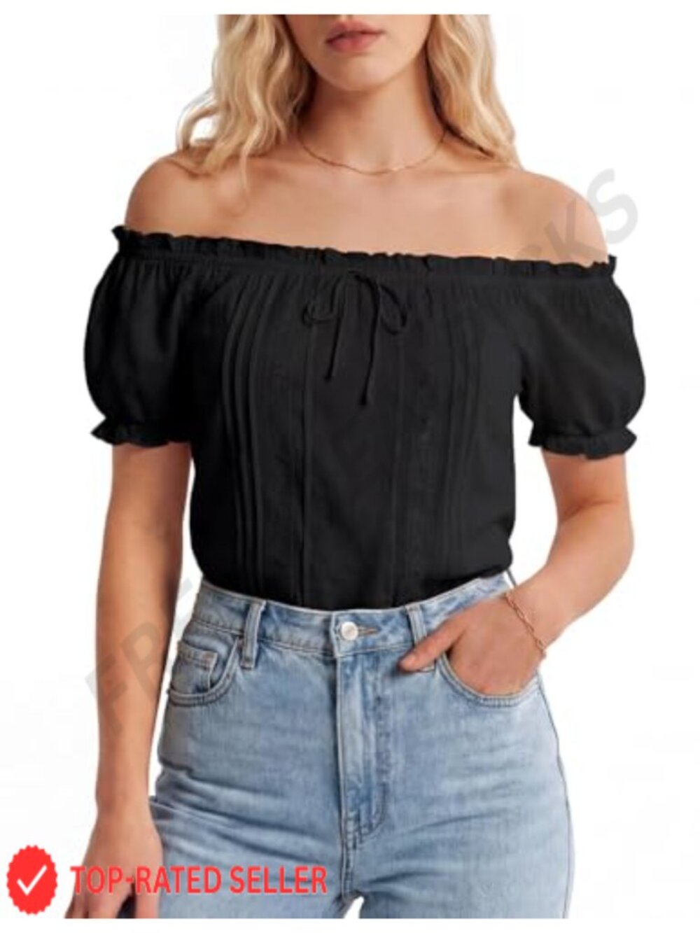 Renaissance Peasant Blouse Off Shoulder Puff Sleeve Tie Front Top